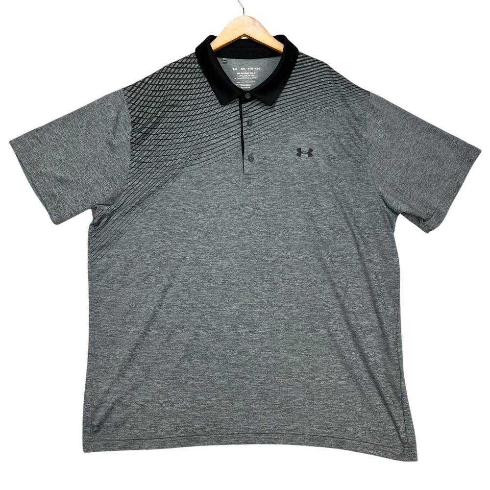 Under Armour Polo Shirt Men 2XL Gray Short Sleeve Playoff HeatGear Loose Fit EUC